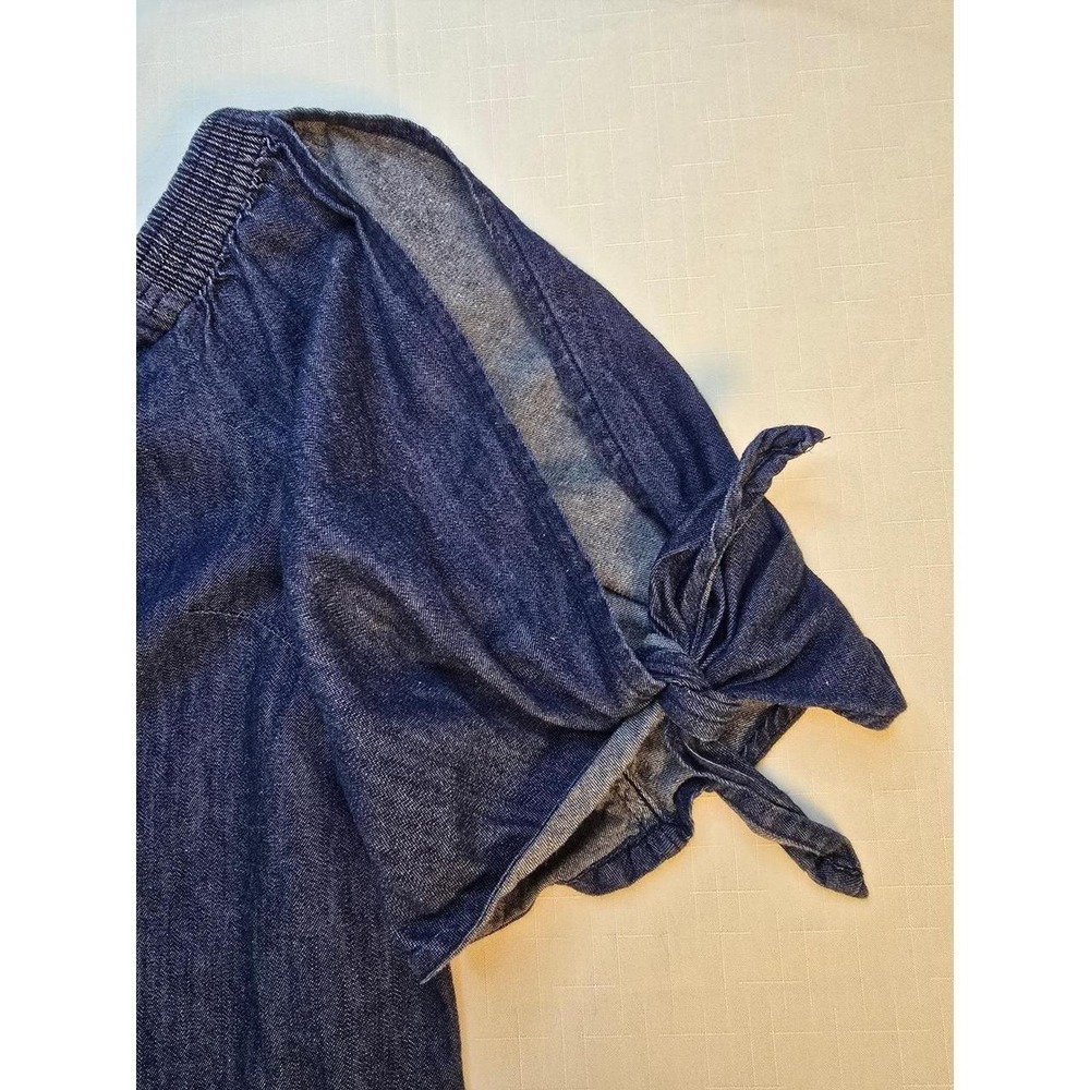 Lauren Ralph Lauren Denim Off Shoulder Cold Shoulder Tie Sleeve Blouse Medium - Picture 6 of 8